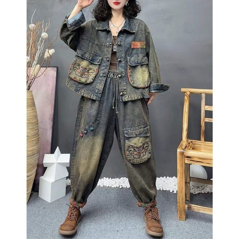 Vintage Fashion Jacket - Ретро-модные вышитые ковбойские комплекты для женщин,