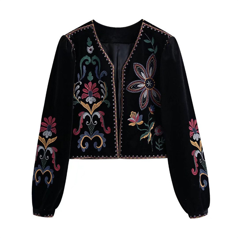 Crop Cardigan Vintage - Женская винтажная укороченная куртка из бархата