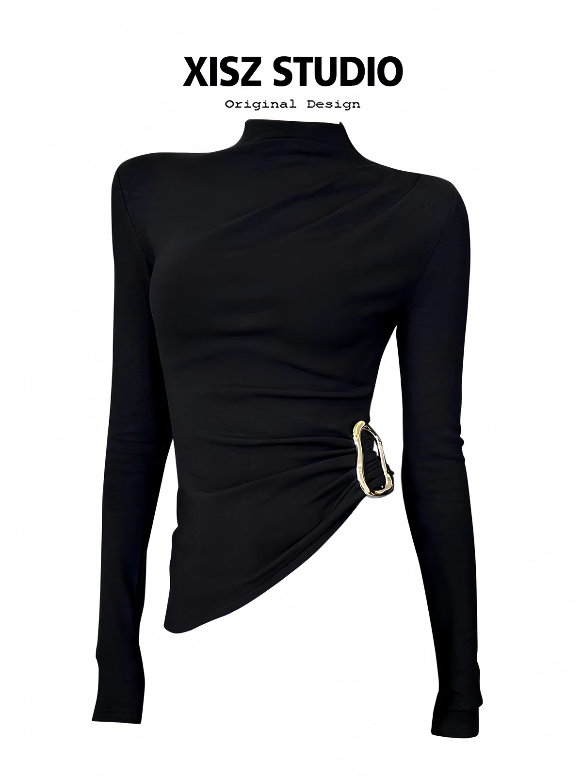 Turtleneck Knit 90S - Женская черная готическая футболка Harajuku Y2k,