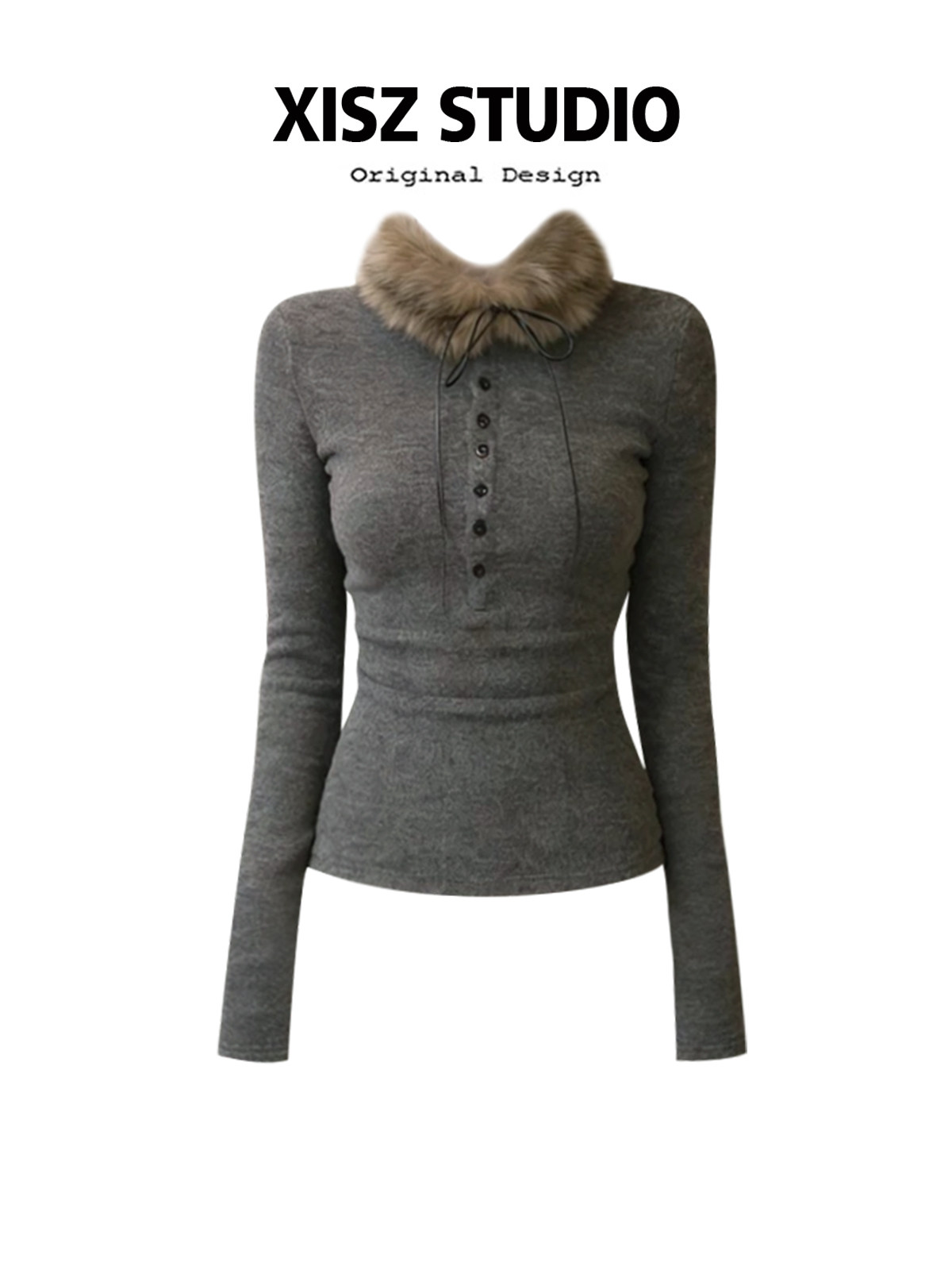 Turtleneck Knit 90S - Женская серая готическая футболка в стиле