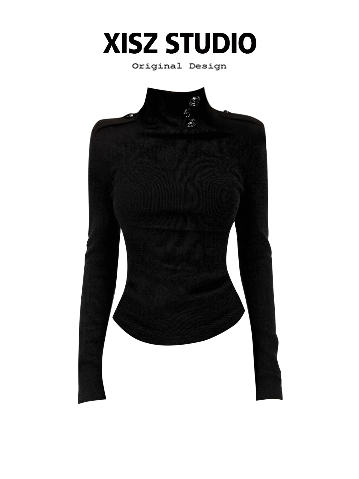 Turtleneck Knit 90S - Женская черная готическая футболка в стиле