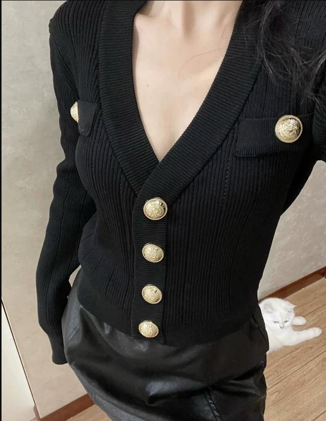 Вязаный кардиган с золотыми пу – обзор и цена Crop Cardigan Vintage